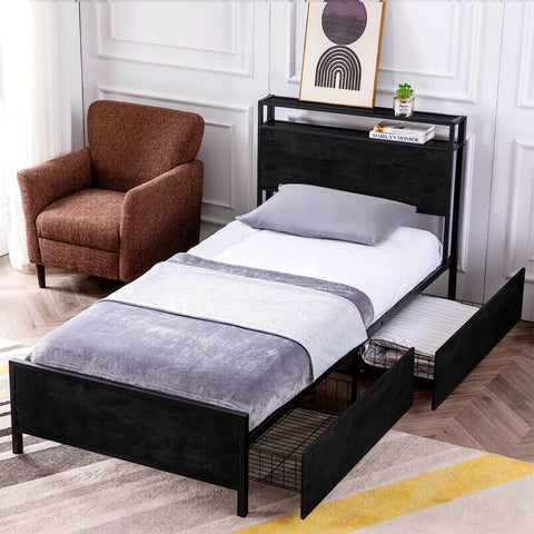 Reliancer Twin-XL Bed Frame with 2 XL Storage Drawers
