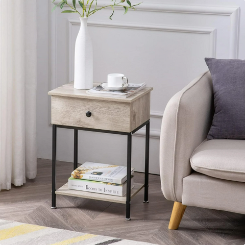 Reliancer End Table, Narrow Side Table with Drawer and Storage