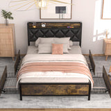 Reliancer 4 Storage Drawers Twin Bed Frame with Charging Station