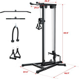 Reliancer LAT Pull Down and Low Row Cable Machine - 16 Height Adjustable Pulley System for Full Body Workout, Maximum Weight Capacity 400lbs, Perfect for Home Gym, Includes Additional Handle