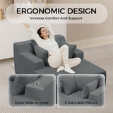 Reliancer Oversized Chaise Lounge Chair Indoor, Corduroy Upholstered Sofa Bed, Grey