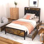 Reliancer 4 Storage Drawers Twin Bed Frame with Charging Station