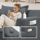 Reliancer Oversized Chaise Lounge Chair Indoor, Corduroy Upholstered Sofa Bed, Grey