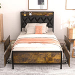 Reliancer 4 Storage Drawers Twin Bed Frame with Charging Station