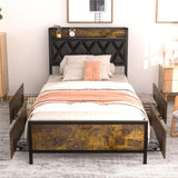 Reliancer 4 Storage Drawers Twin Bed Frame with Charging Station