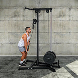 Reliancer LAT Pull Down and Low Row Cable Machine - 16 Height Adjustable Pulley System for Full Body Workout, Maximum Weight Capacity 400lbs, Perfect for Home Gym, Includes Additional Handle